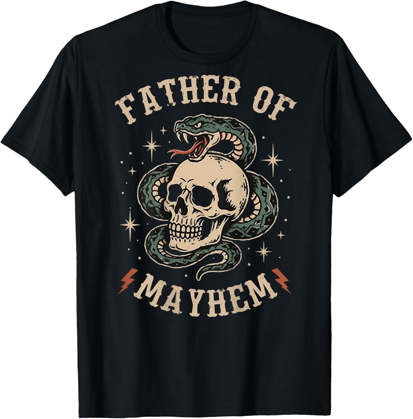Father of Mayhem Tattoo Style Skull and Snake (on Back) T-Shirt - T-Shirt | Black