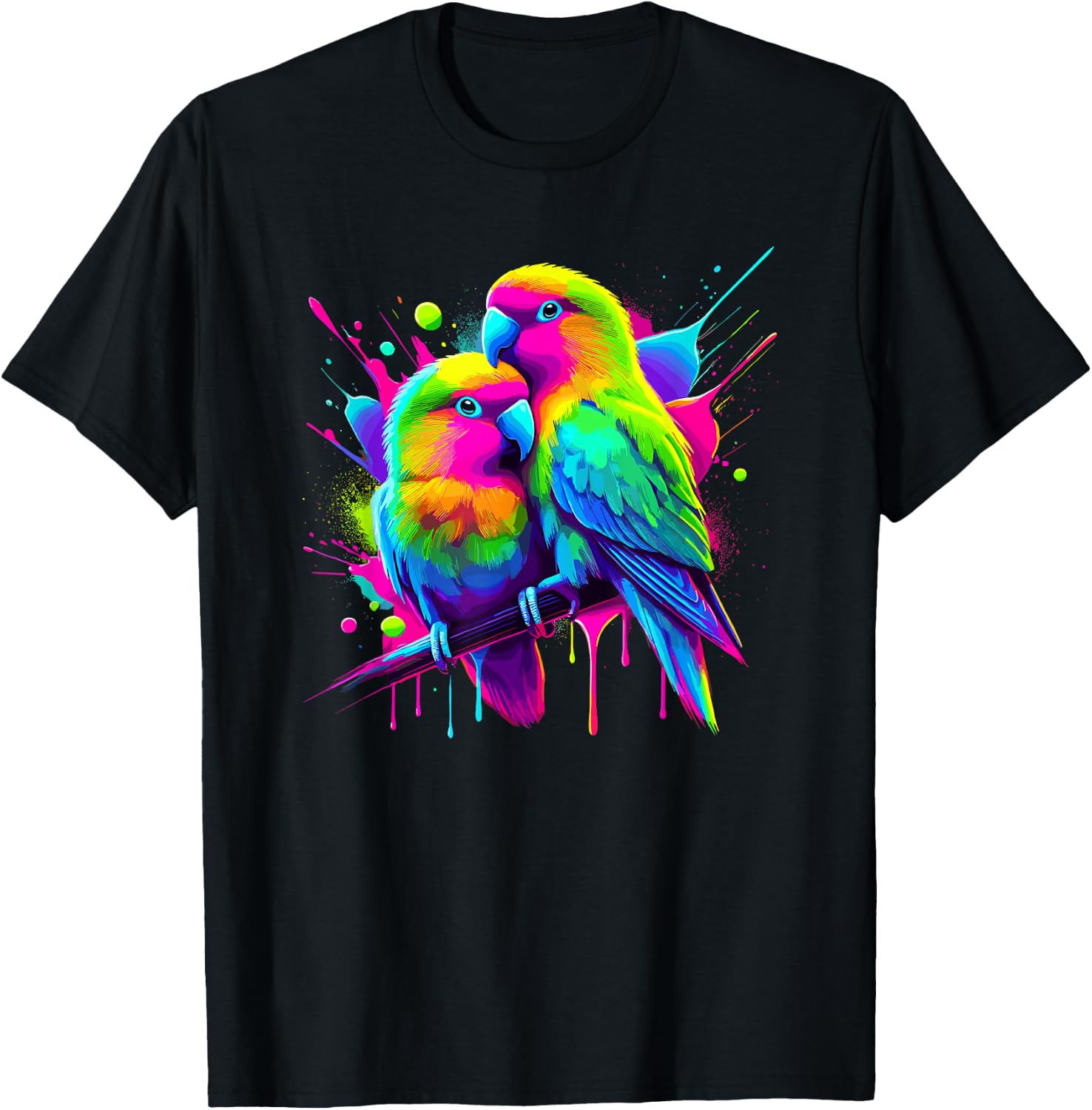 Paint Art Lovebirds Watching Lovebird , Black, S T-Shirt - T-Shirt | Black