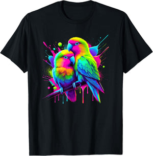 Paint Art Lovebirds Watching Lovebird , Black, S T-Shirt - T-Shirt | Black