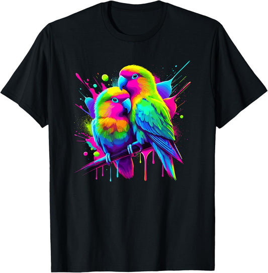 Paint Art Lovebirds Watching Lovebird , Black, S T-Shirt - T-Shirt | Black