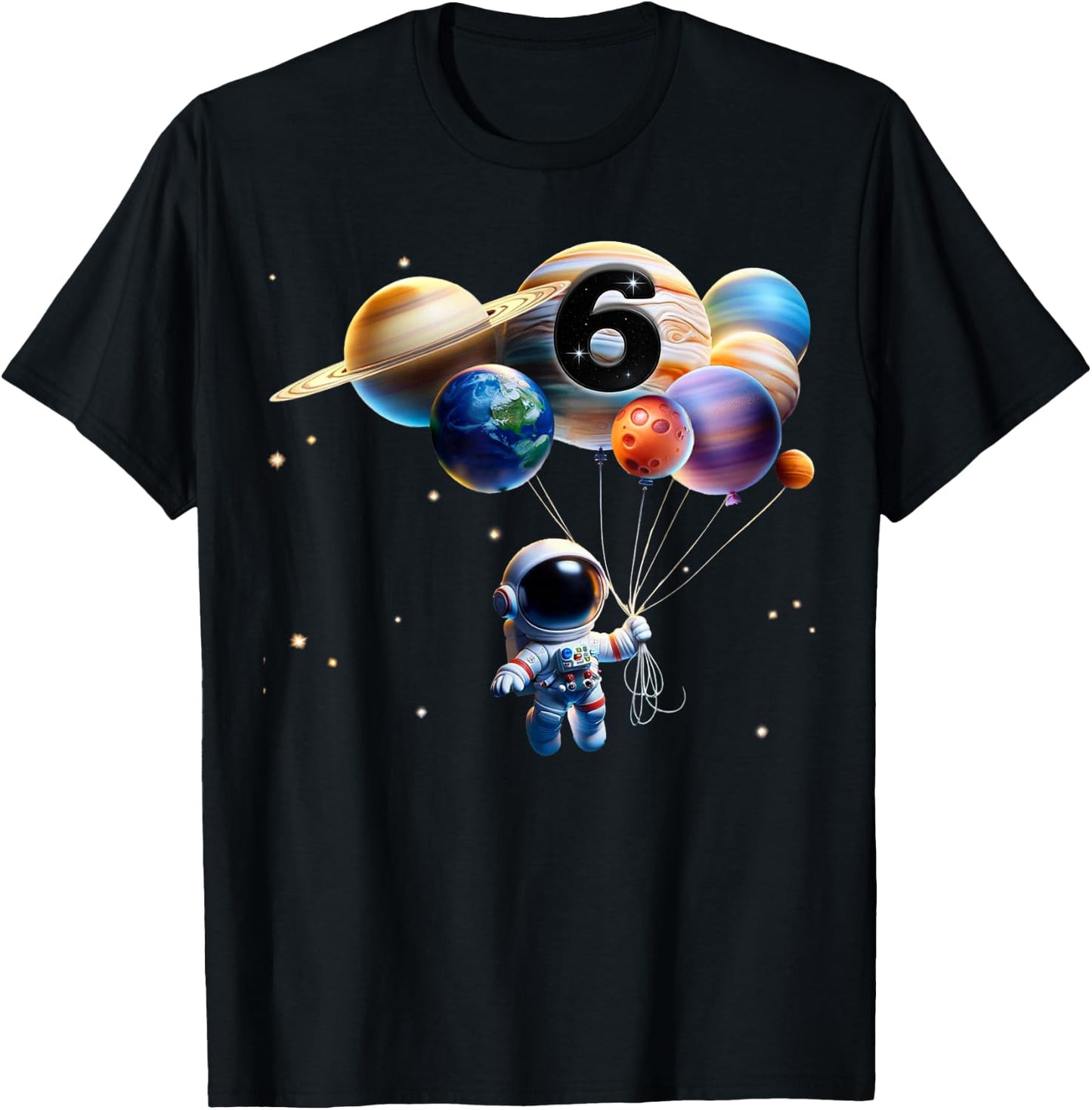 6 Years Old Birthday Boy Gifts Astronaut Planet 6th six Bday T-Shirt - T-Shirt | Black