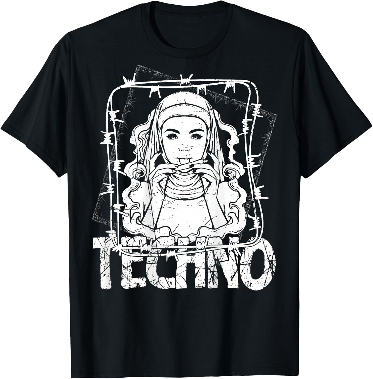 BACKPRINT Techno Merch Rave Kleidung 200 BPM Techno Nonne T-Shirt - T-Shirt | Black