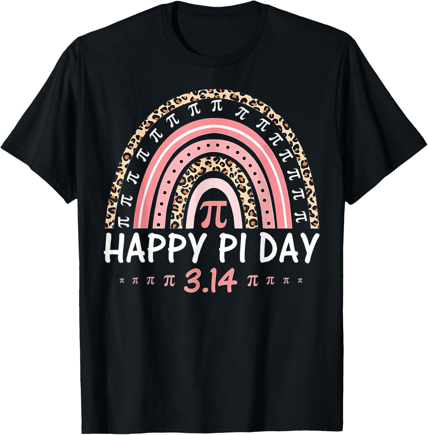 Happy Pi Day Spiral Pi Math Teacher 3.14 Leopard Rainbow T-Shirt - T-Shirt | Black