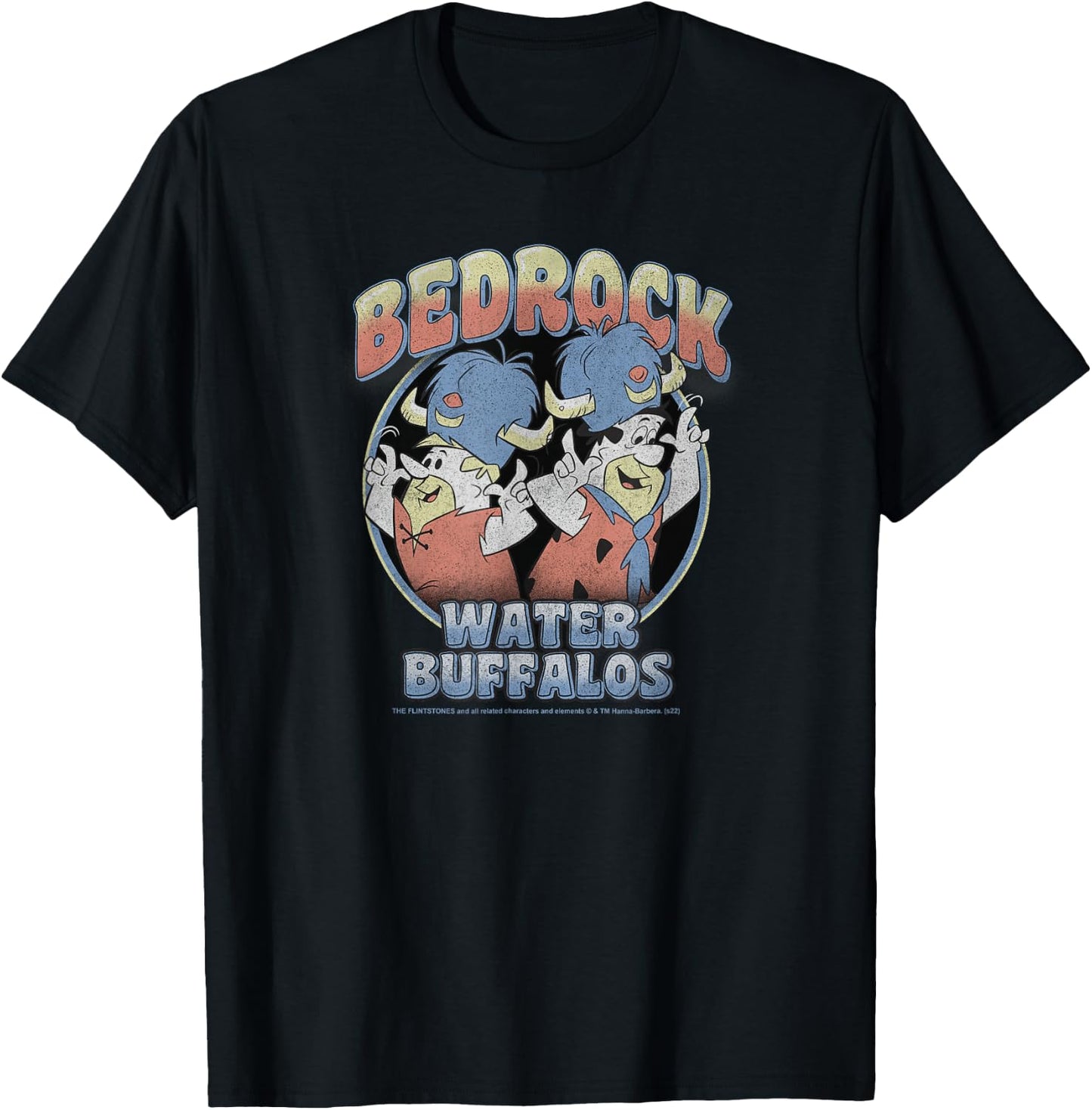 The Flintstones Group Shot Bedrock Water Buffalos Retro Logo T-Shirt - T-Shirt | Black