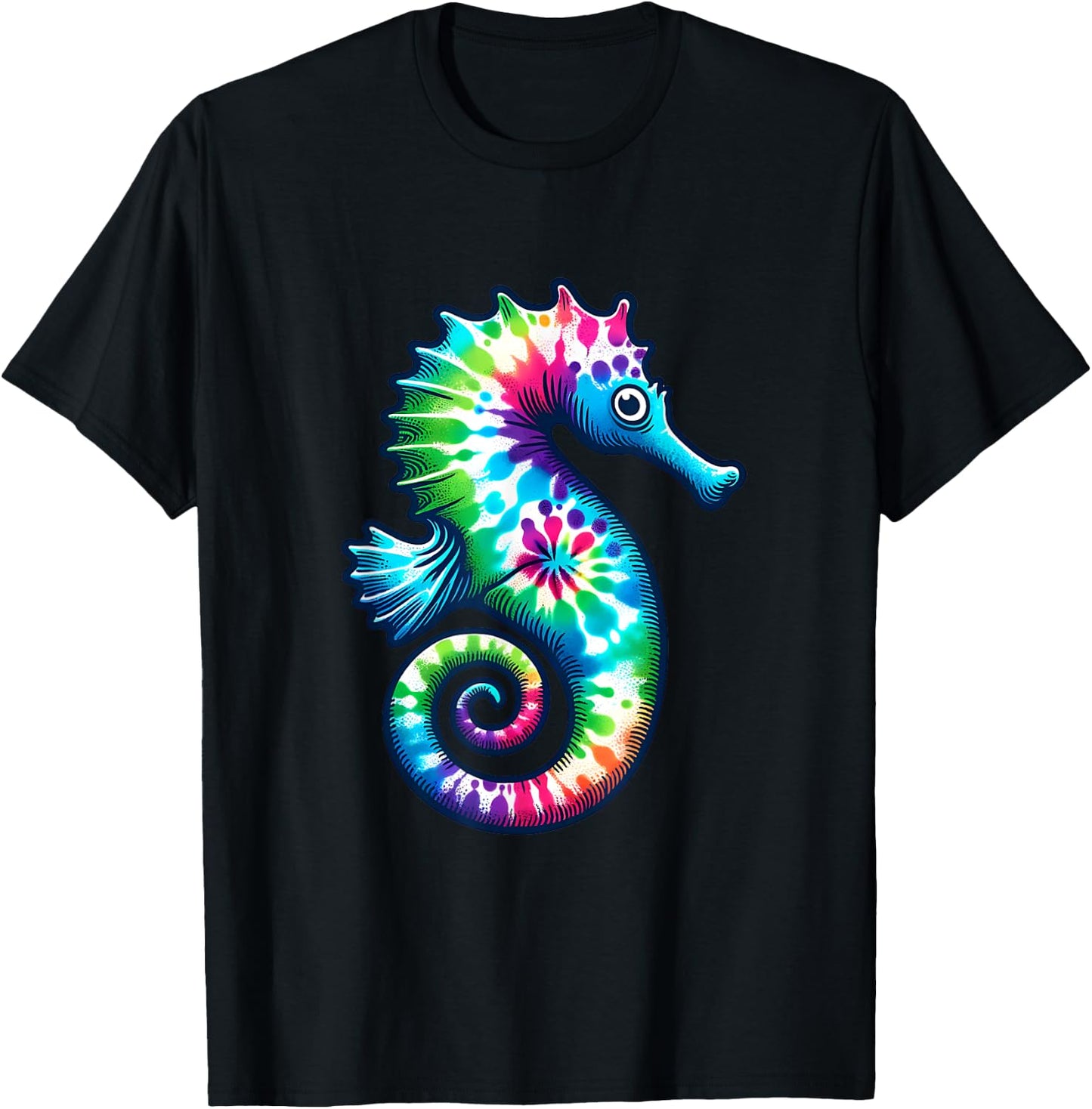 Tie Dye Seahorse - Colorful Hippie Ocean Life Design T-Shirt - T-Shirt | Black
