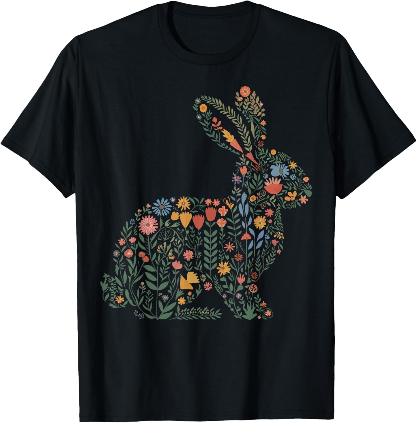 Floral Rabbit Gardener T-Shirt - T-Shirt | Black