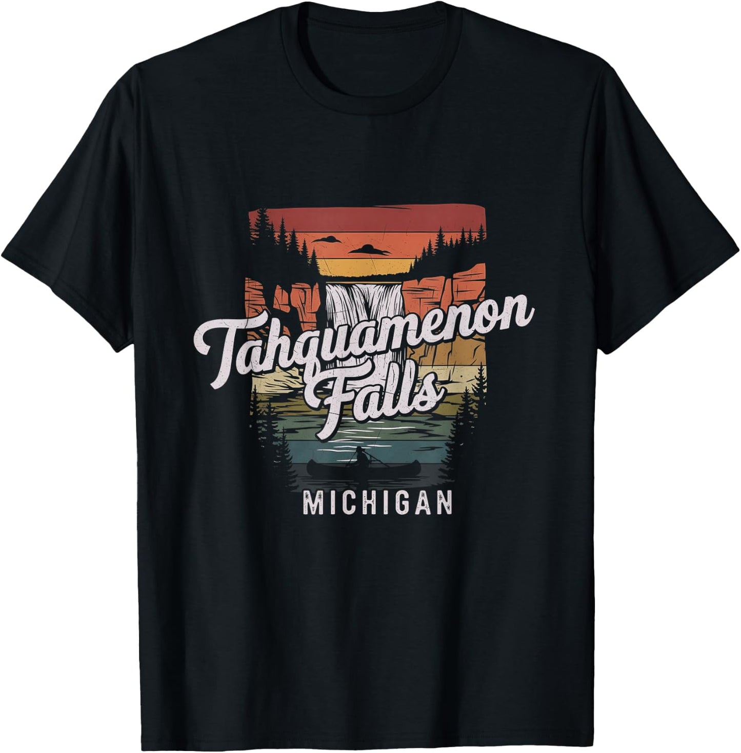 Retro Tahquamenon Falls Michigan Design T-Shirt - T-Shirt | Black