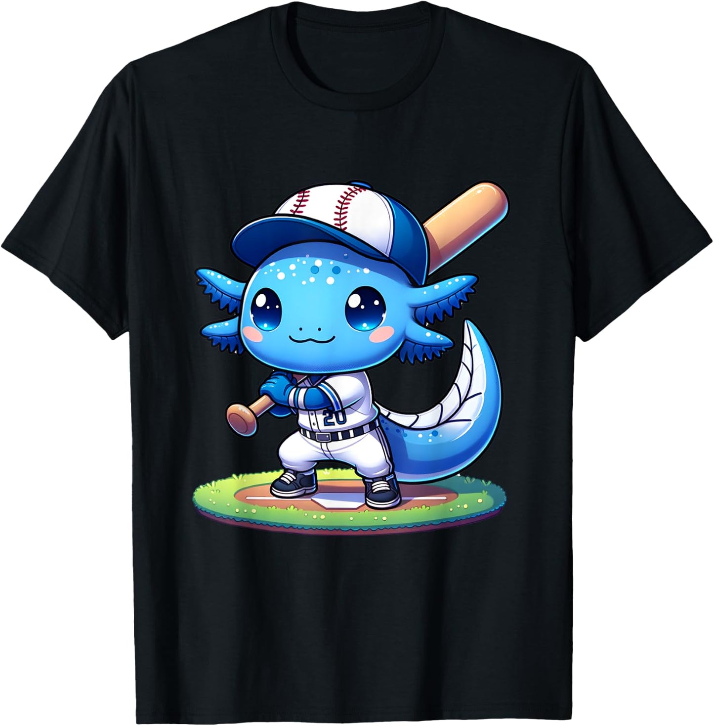 Funny axolotl baseball player catcher boys girls T-Shirt - T-Shirt | Black