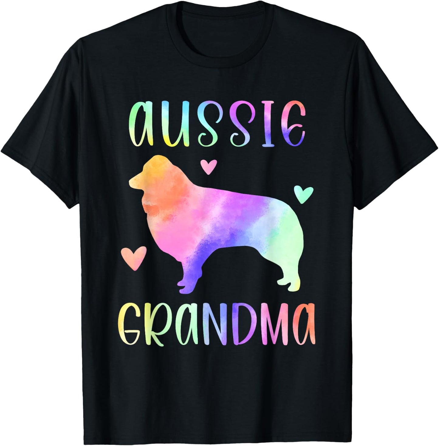 Aussie Grandma Australian Shepherd Nana Rainbow Watercolor T-Shirt - T-Shirt | Black