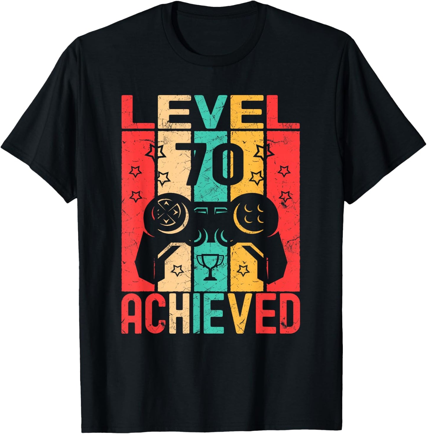 70th Birthday Level 70 Achieved Gamer Gifts Funny Birthday T-Shirt - T-Shirt | Black