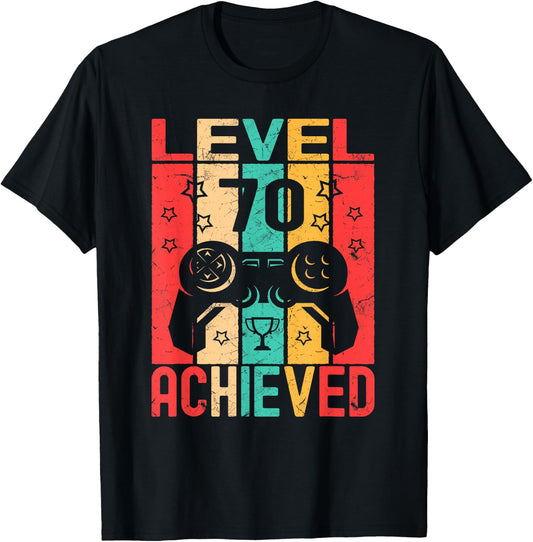 70th Birthday Level 70 Achieved Gamer Gifts Funny Birthday T-Shirt - T-Shirt | Black