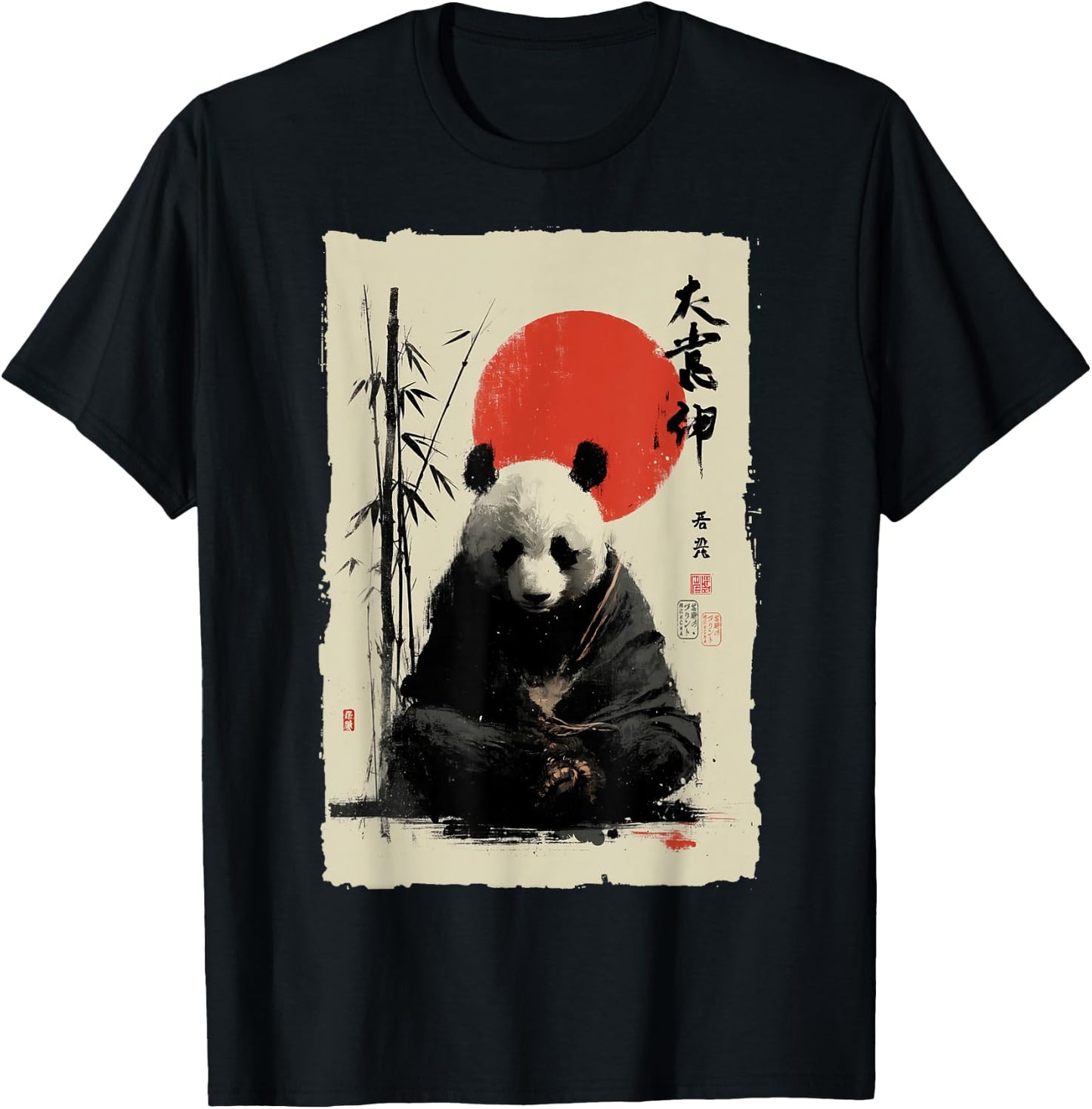Zen Panda Bär Japanische Sumi-e Tinte Malerei Meditation T-Shirt - T-Shirt | Black