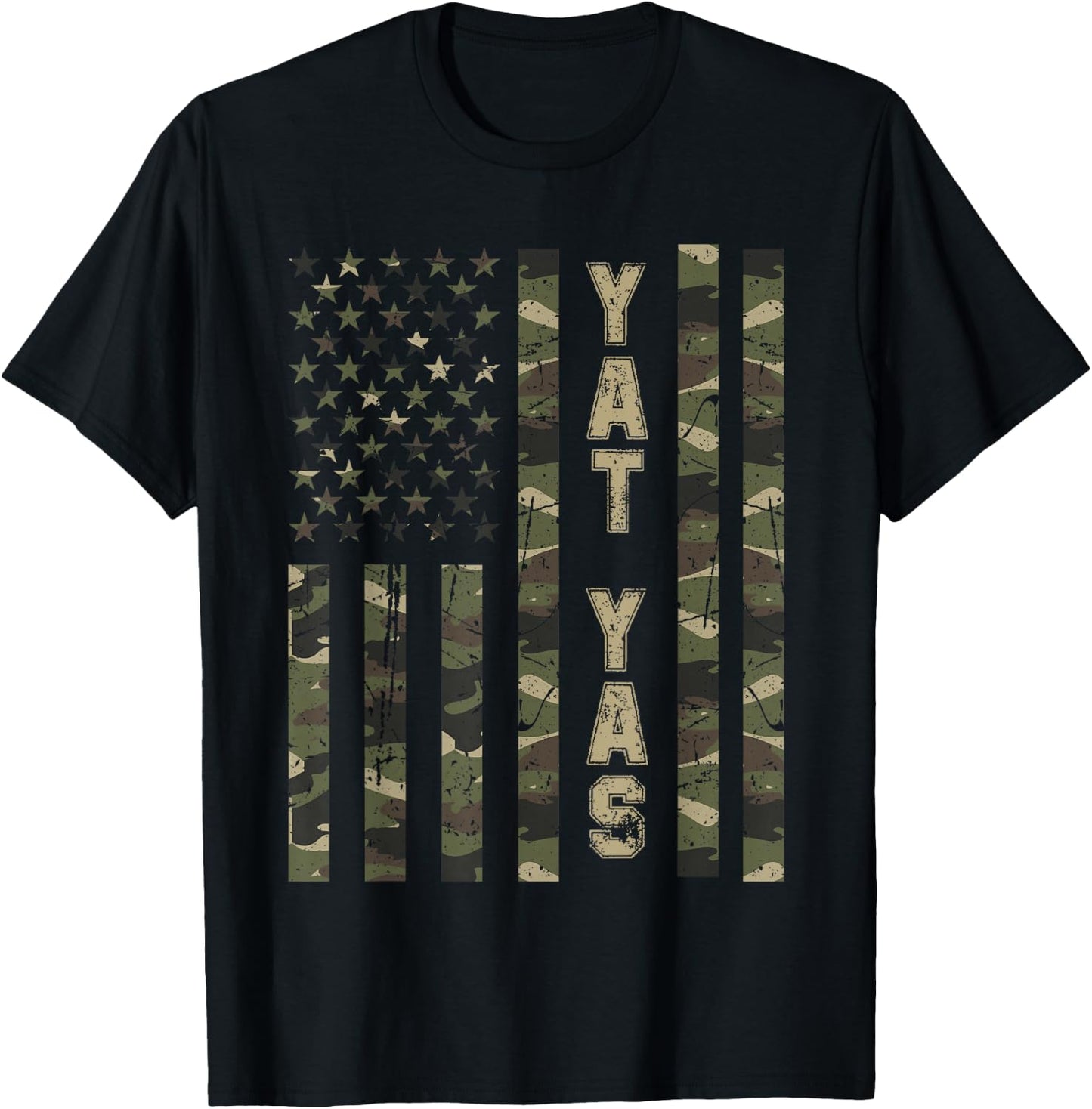 Yat Yas United States Distressed Camo w US Flag T-Shirt - T-Shirt | Black