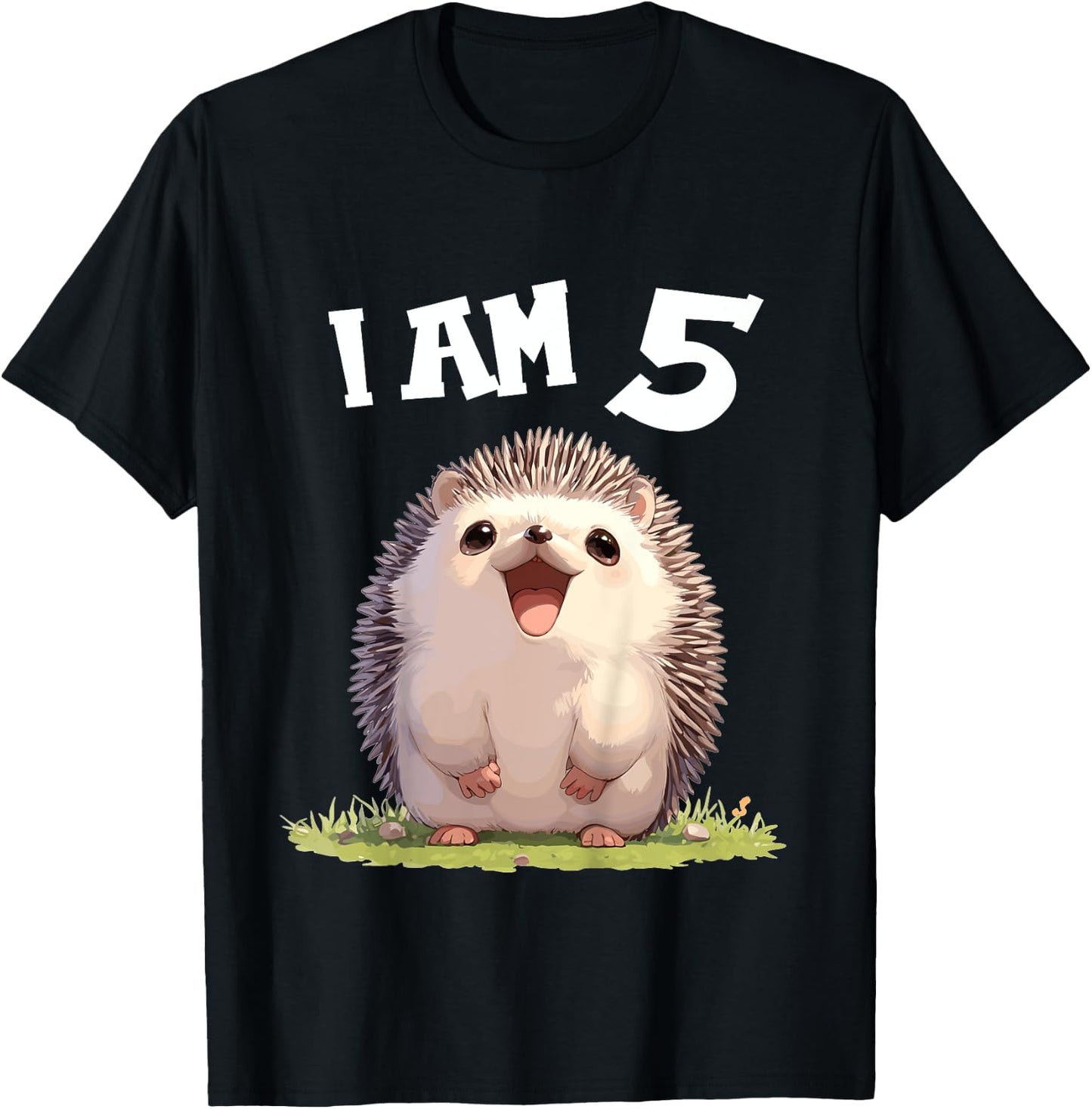 Kids 5 Years old 5 birthday Hedgehogs Boy Girl Hedgehog T-Shirt - T-Shirt | Black