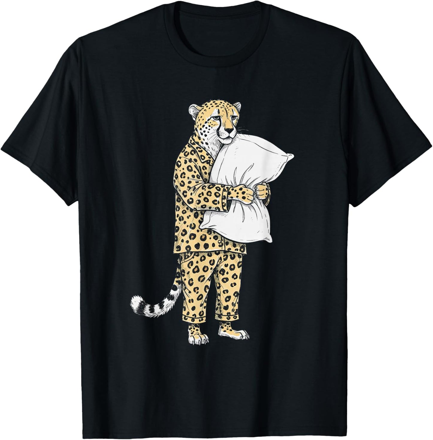 Funny Sleepy Cheetah Pajama Women Men Kids Boys And Girls T-Shirt - T-Shirt | Black