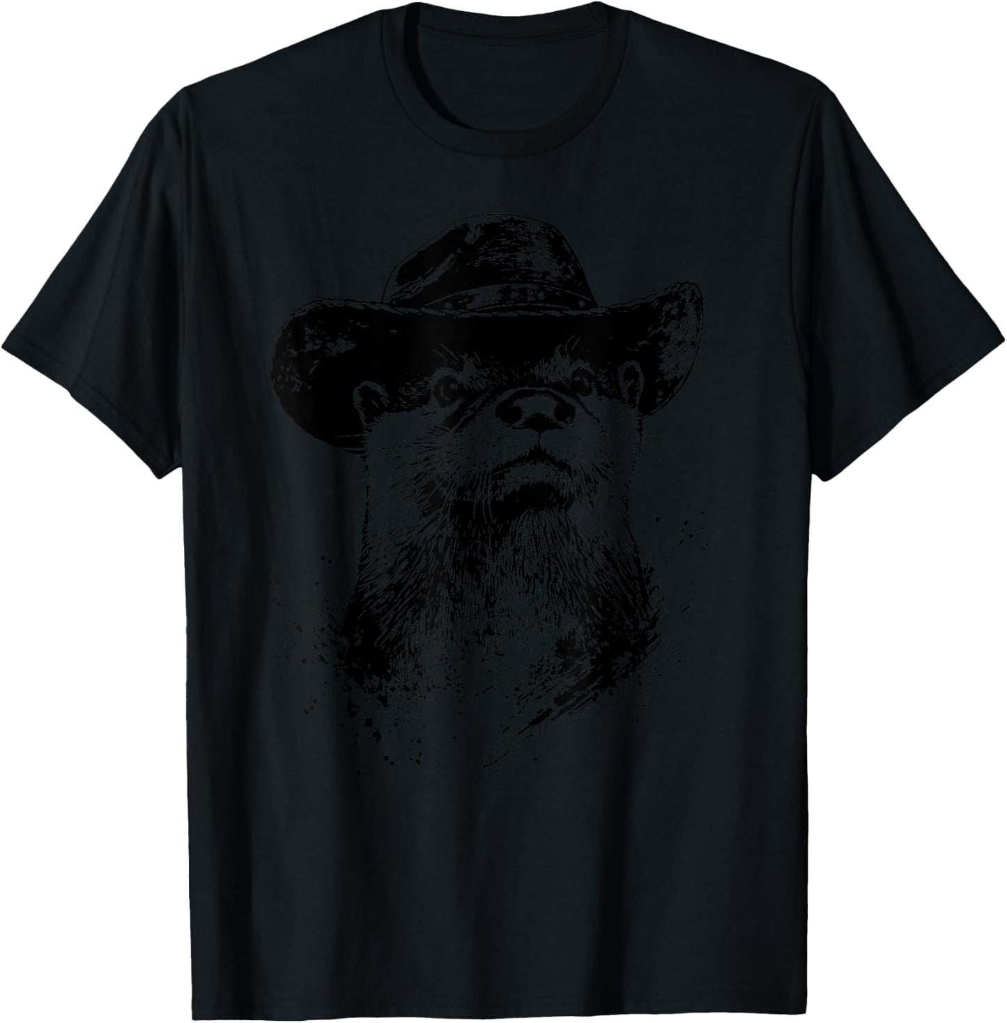 Vintage Minimalist Line Art Otter Cowboy Funny Otter Lover T-Shirt - T-Shirt | Black
