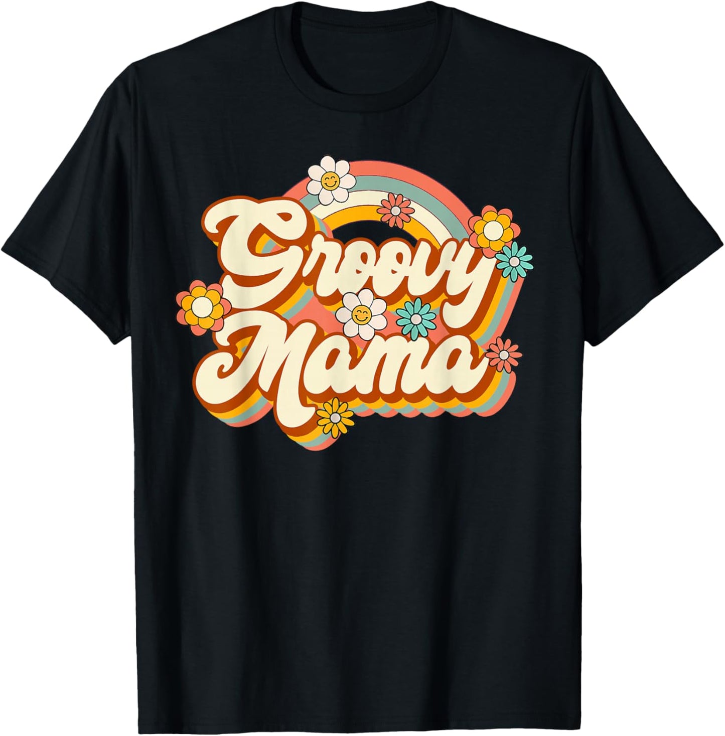 Retro Groovy Mama Family Birthday 60s 70s Hippie Costume T-Shirt - T-Shirt | Black