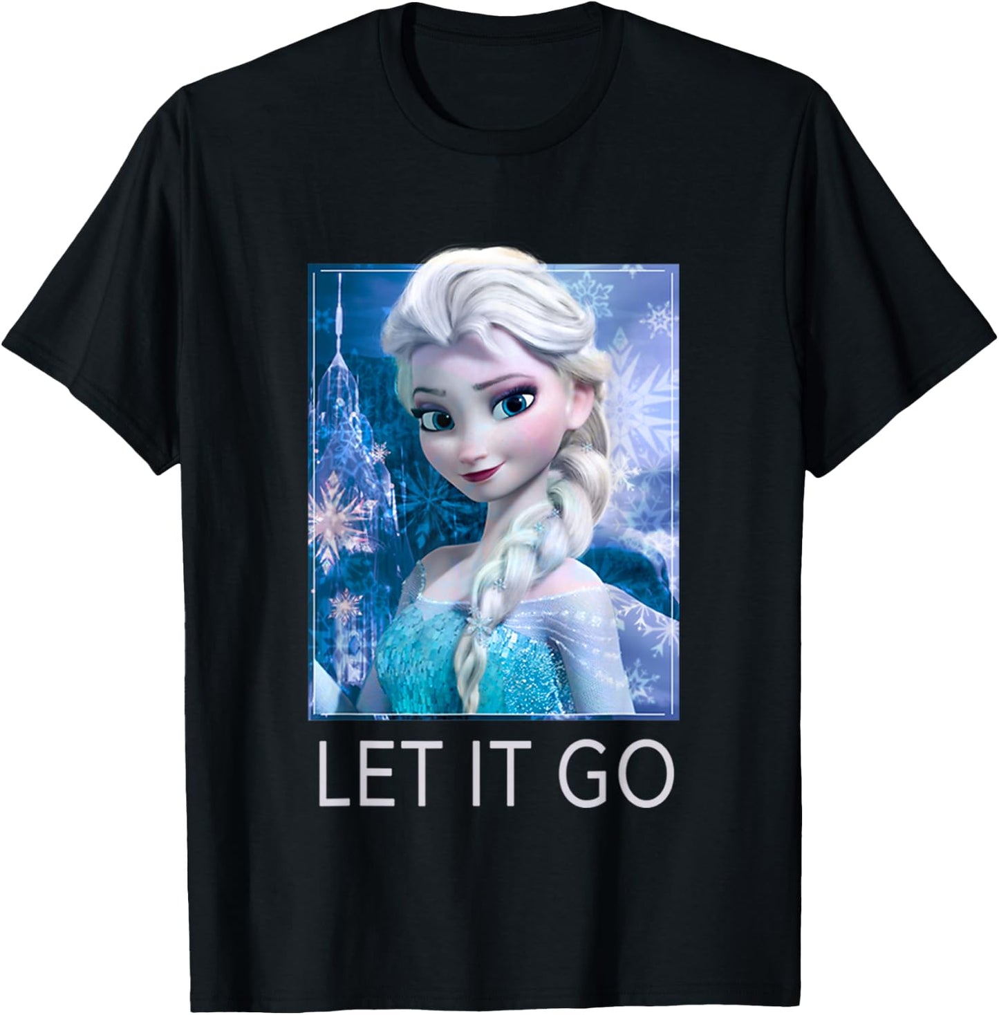 Disney Frozen Let It Go Elsa Ice Palace Vintage Portrait T-Shirt - T-Shirt | Black