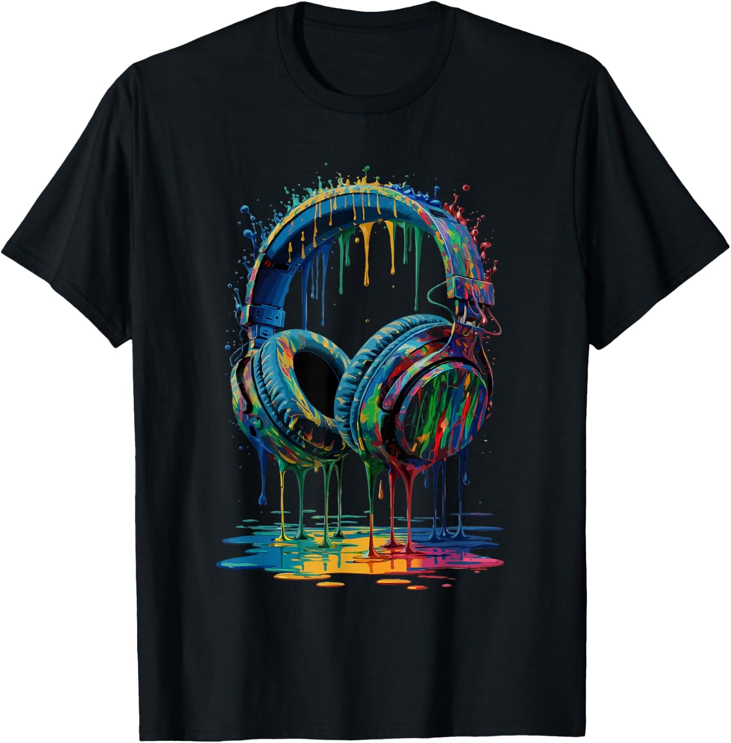 Gamer Headphones Paint Splash Music Lover DJ T-Shirt - T-Shirt | Black