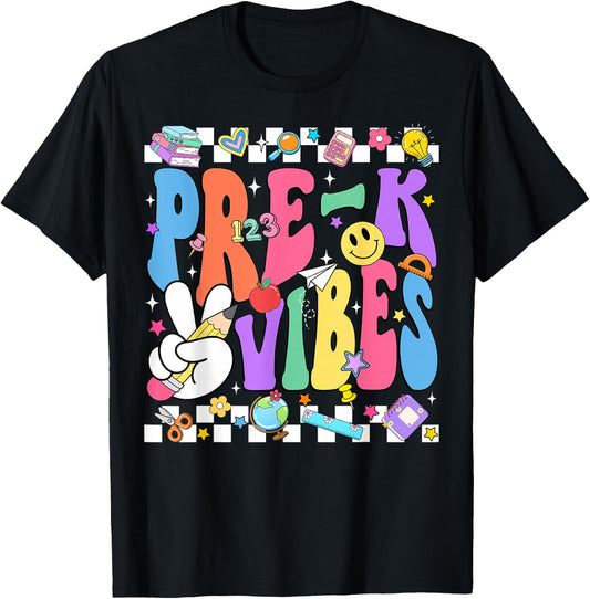 Groovy Pre-K Vibes Back to School Preschool Teacher Kids T-Shirt - T-Shirt | Black