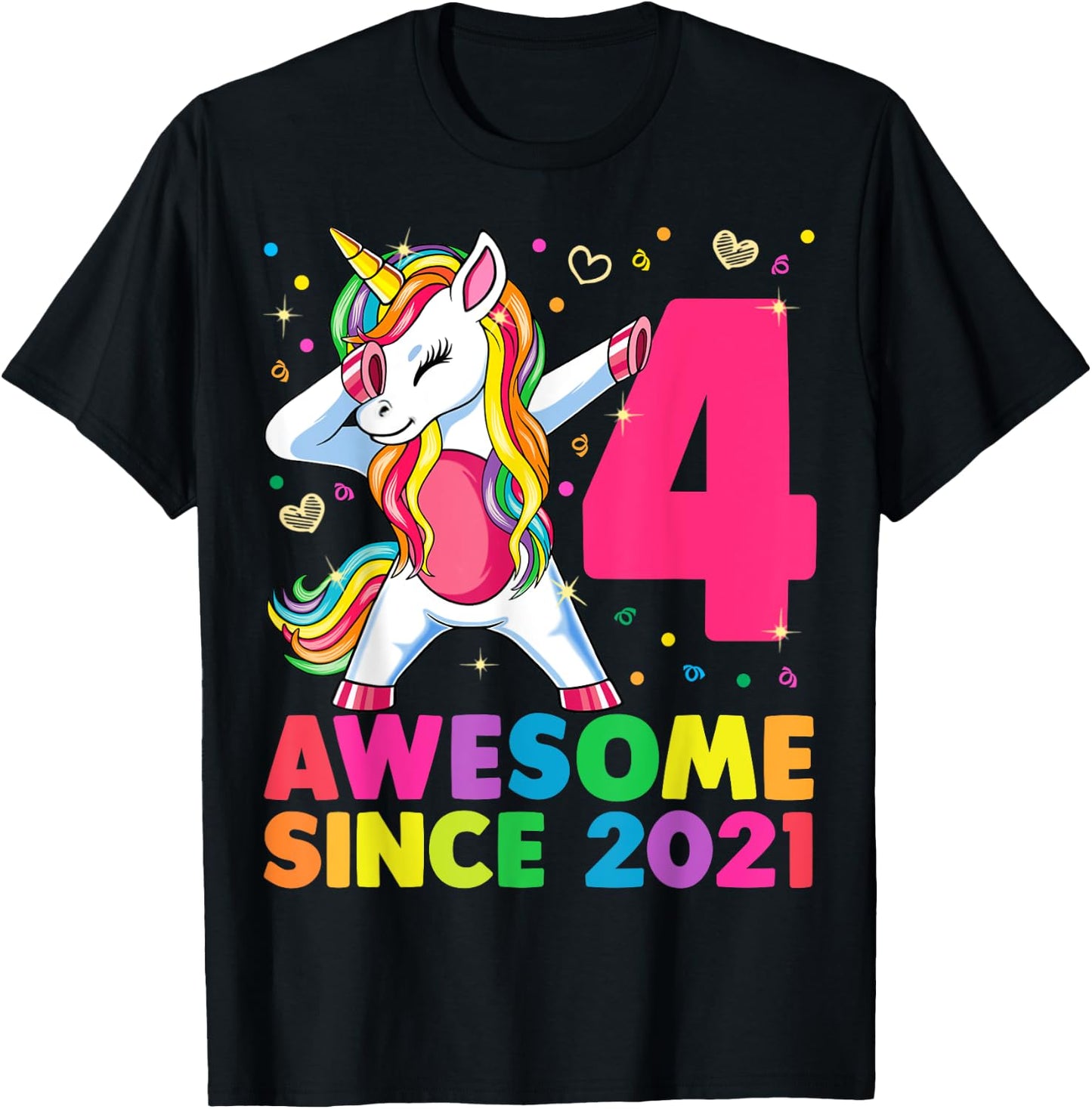 4 Years Old Unicorn Dabbing 4th Birthday Girl Unicorn Party T-Shirt - T-Shirt | Black