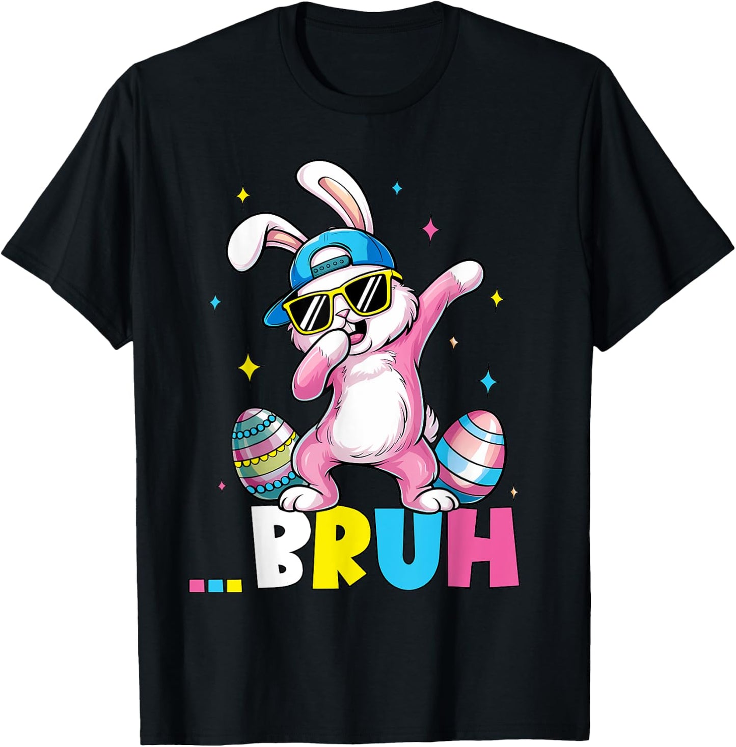 Dabbing Bunny with Sunglass Bruh Easter Day Kids Boys Girls T-Shirt - T-Shirt | Black