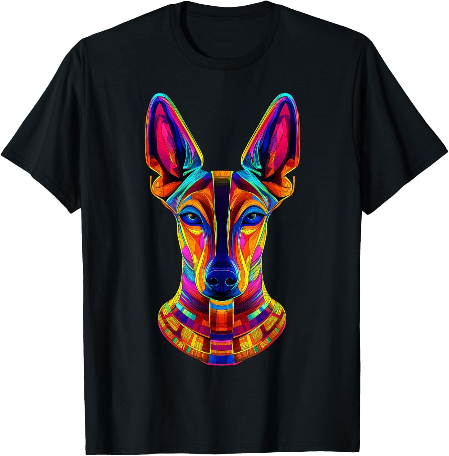 Colorful Pharaoh Hound Face Egyptian Dog Lover Black T-Shirt - T-Shirt | Black