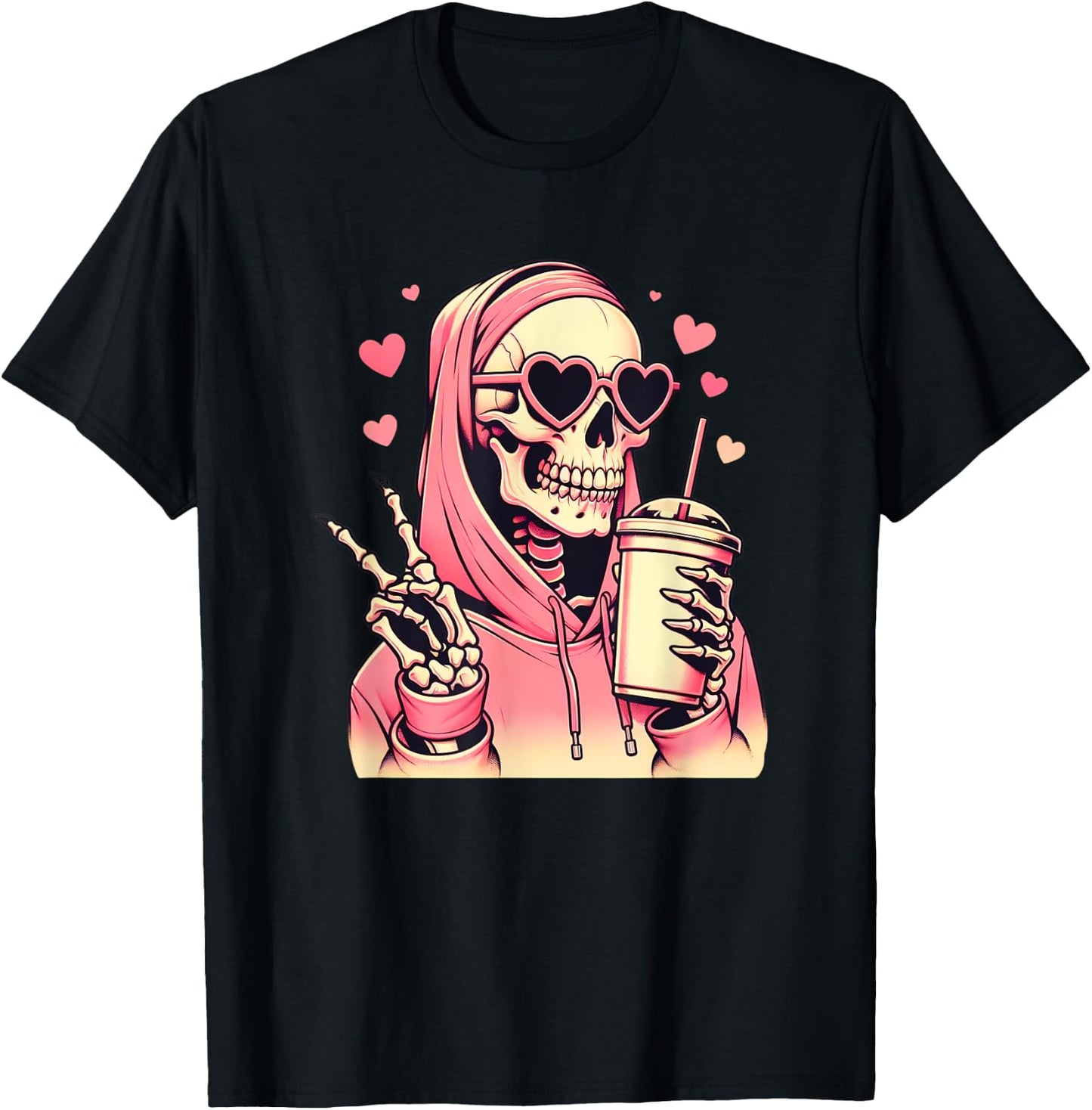 Diva Skull Skeleton Design for Girls & Women in Pink , black T-Shirt - T-Shirt | Black