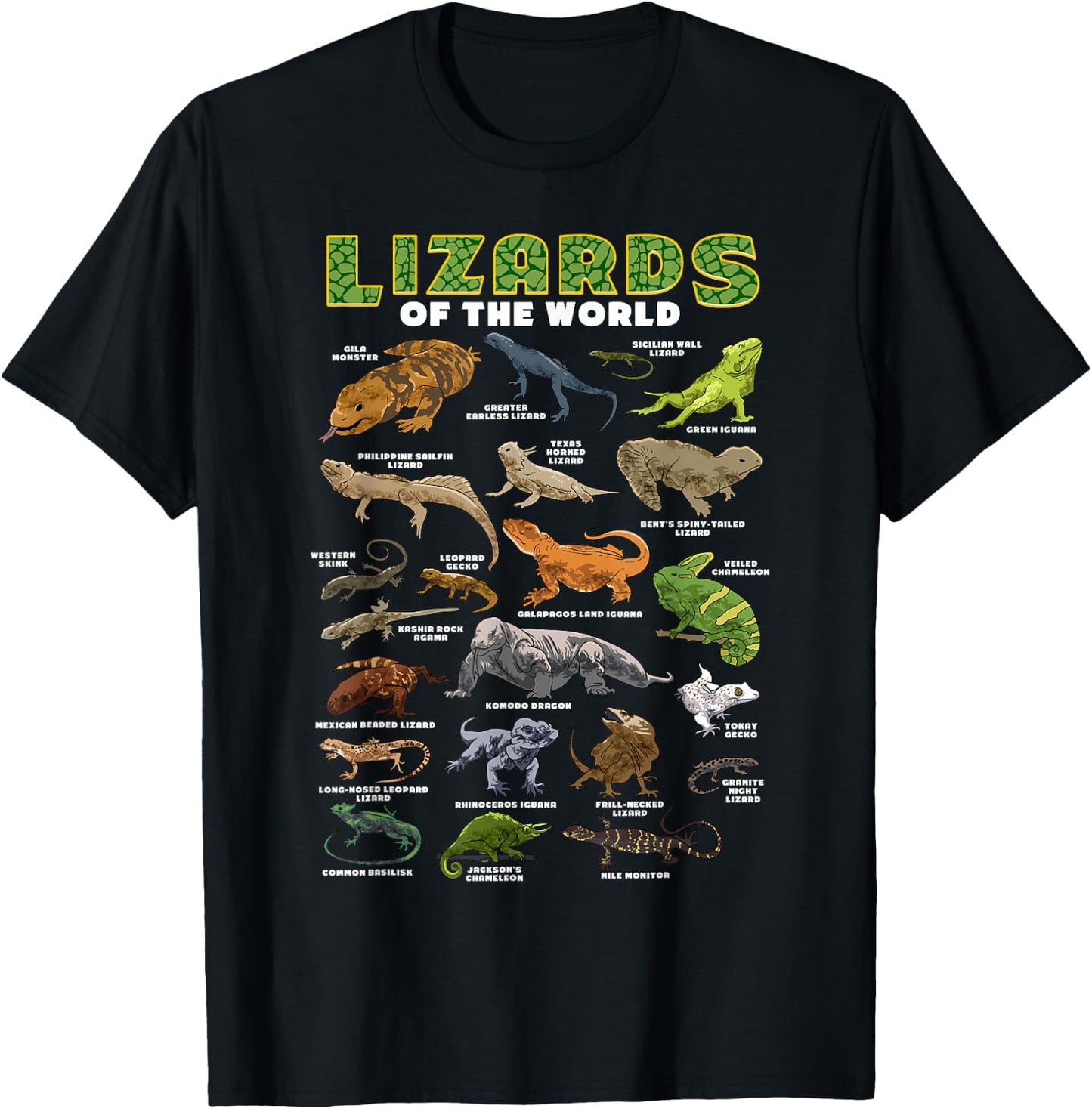 Lizard Shirt Lizards Animal of the World Reptile Herpetology T-Shirt - T-Shirt | Black