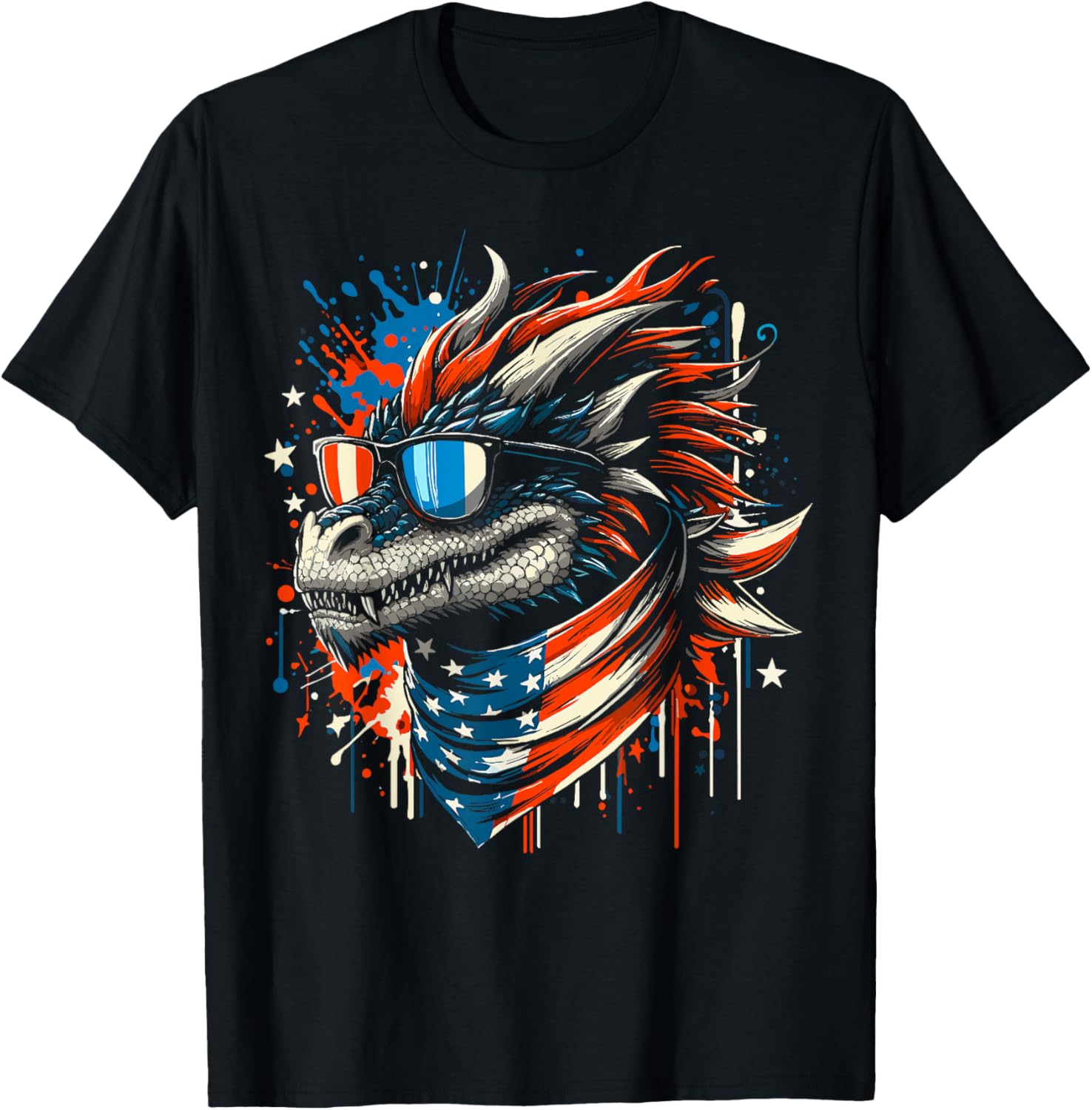 4th of July Patriotic Dragon US Flag Dragon Men Women T-Shirt - T-Shirt | Black