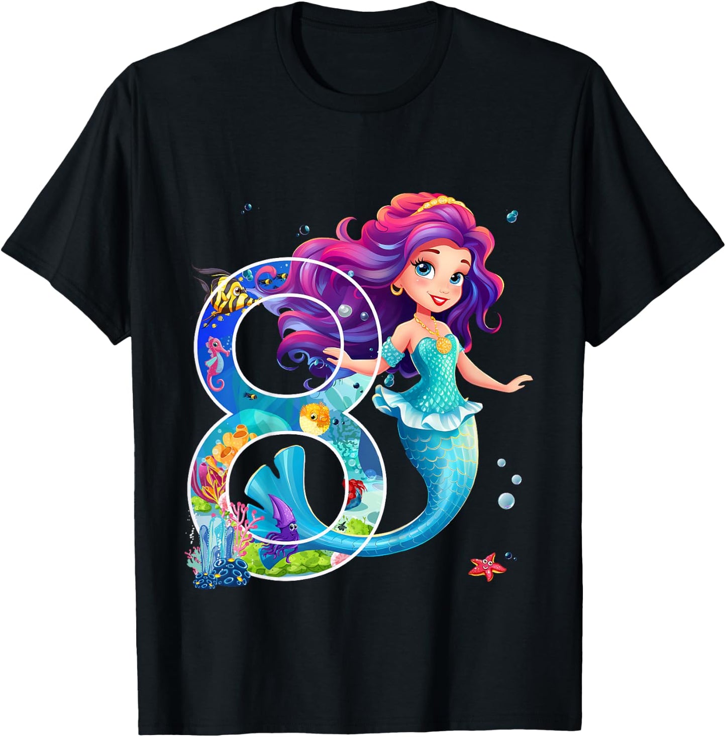 Meerjungfrau 8. Geburtstag Mädchen 8 Jahre Design T-Shirt - T-Shirt | Black