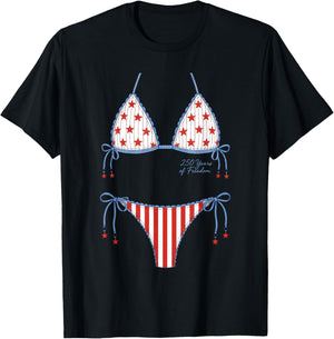 250 Years Cute July 4th Patriotic Bikini Meme Parody 2SIDED T-Shirt - T-Shirt | Black