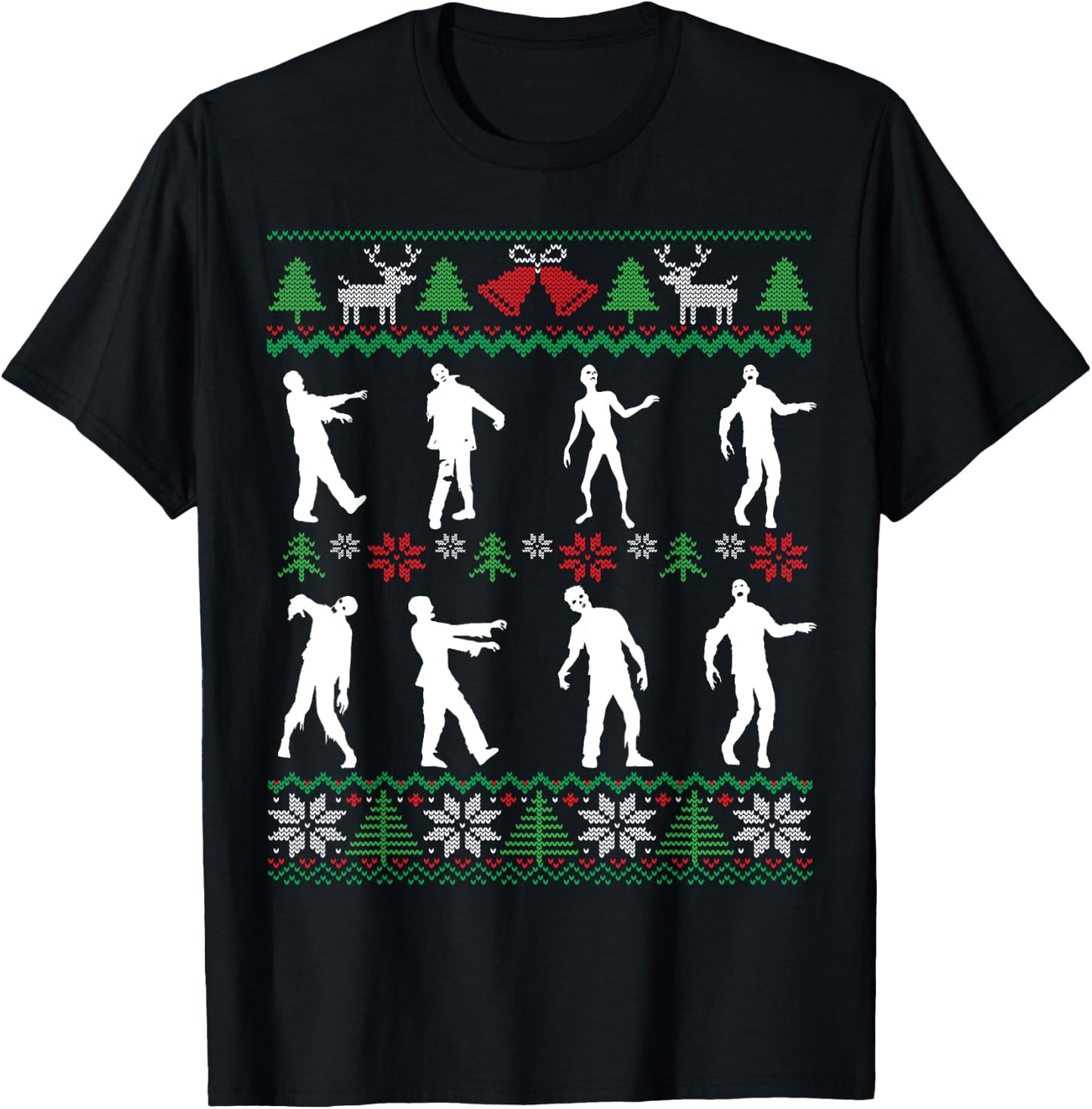 Walking Zombies Funny Zombie Movie Lover Ugly Christmas T-Shirt - T-Shirt | Black