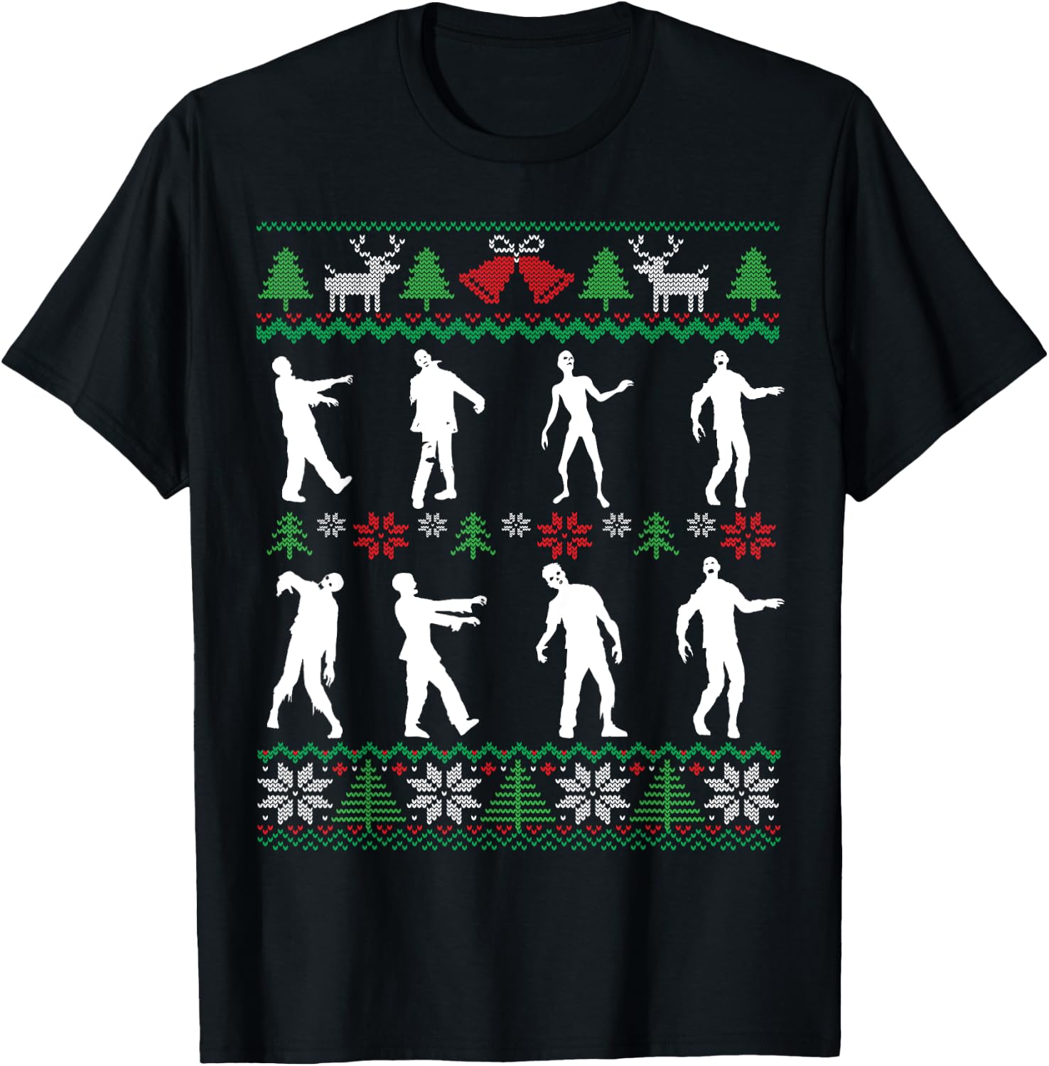 Walking Zombies Funny Zombie Movie Lover Ugly Christmas T-Shirt - T-Shirt | Black