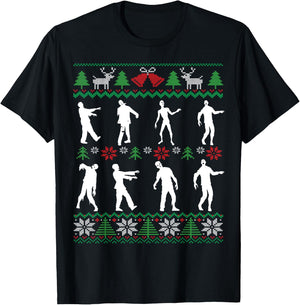 Walking Zombies Funny Zombie Movie Lover Ugly Christmas T-Shirt - T-Shirt | Black