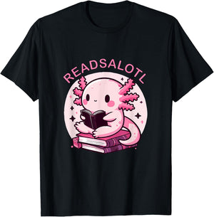 Cute Axolotl Readsalotl Reading Books Bookworm Boys Girls T-Shirt - T-Shirt | Black