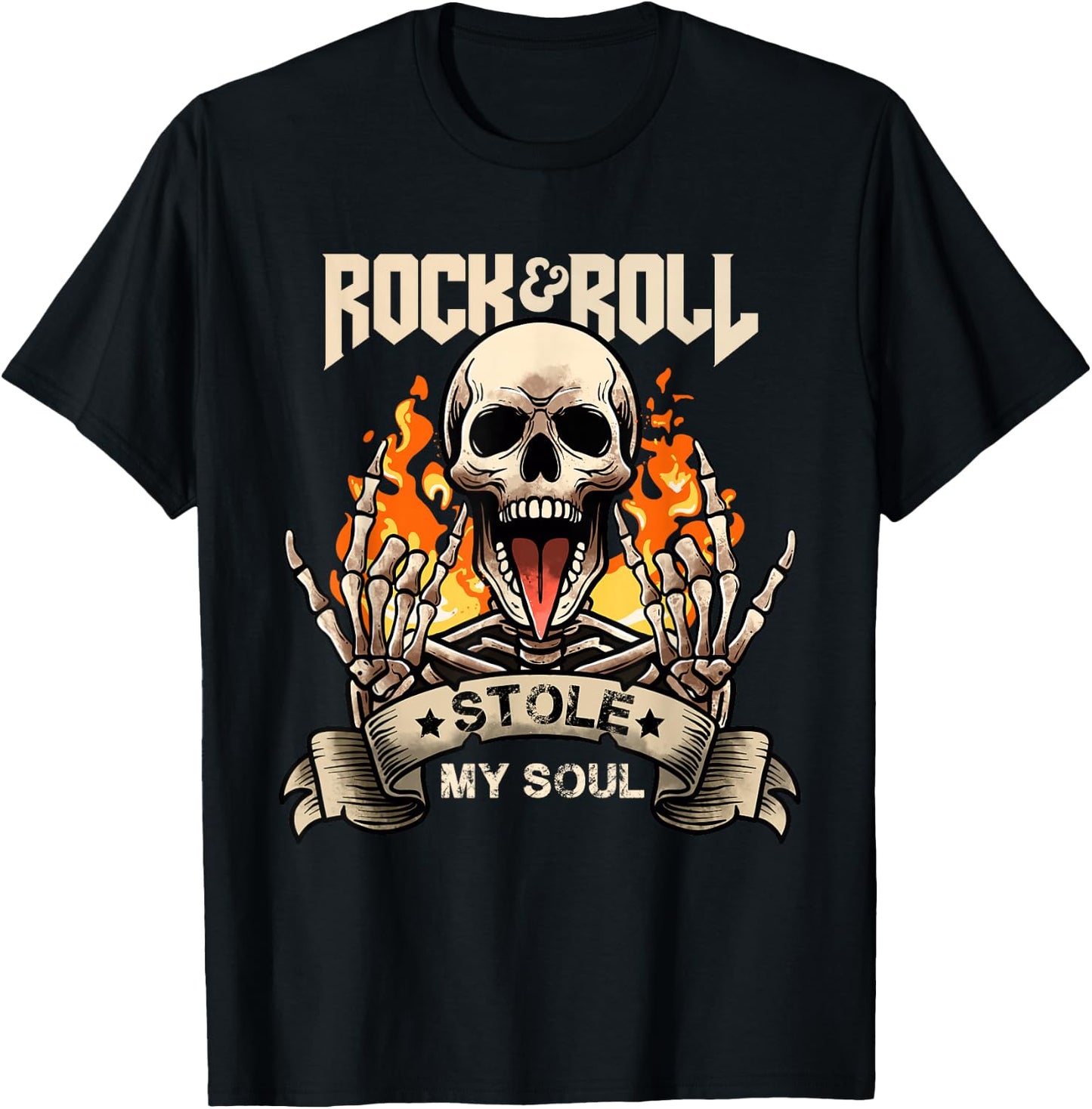 Rock & Roll Concert Retro Vintage Rock and Roll Stole My Soul , Black, S T-Shirt - T-Shirt | Black