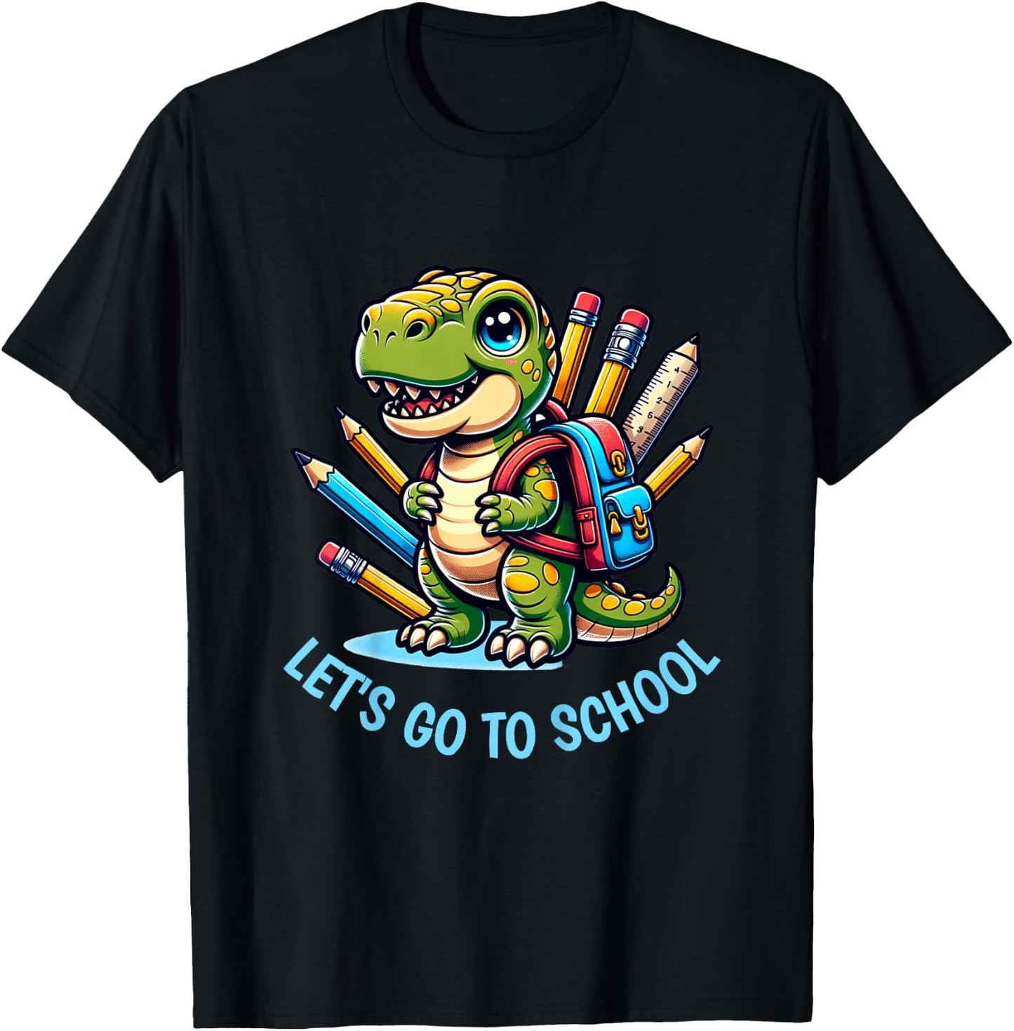 Kids School - Off to School Dinosaur T-Shirt - T-Shirt | Black
