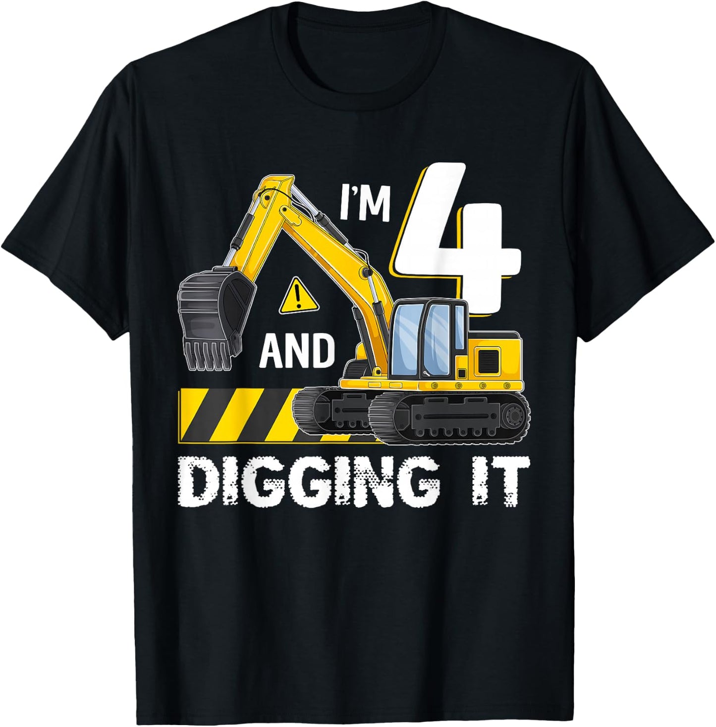 Kids I'm 4 Digging It Excavator Construction 4th Birthday T-Shirt - T-Shirt | Black