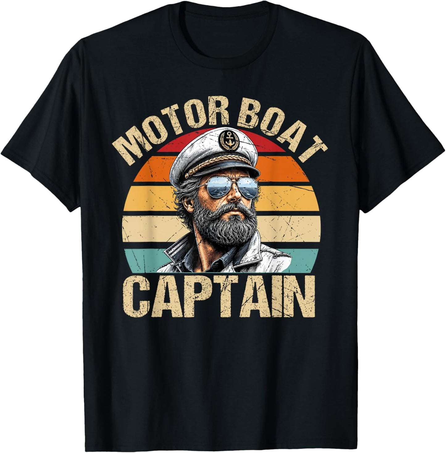 Vintage Motor Boat Captain Retro 70s 80s Sailor Boating T-Shirt - T-Shirt | Black