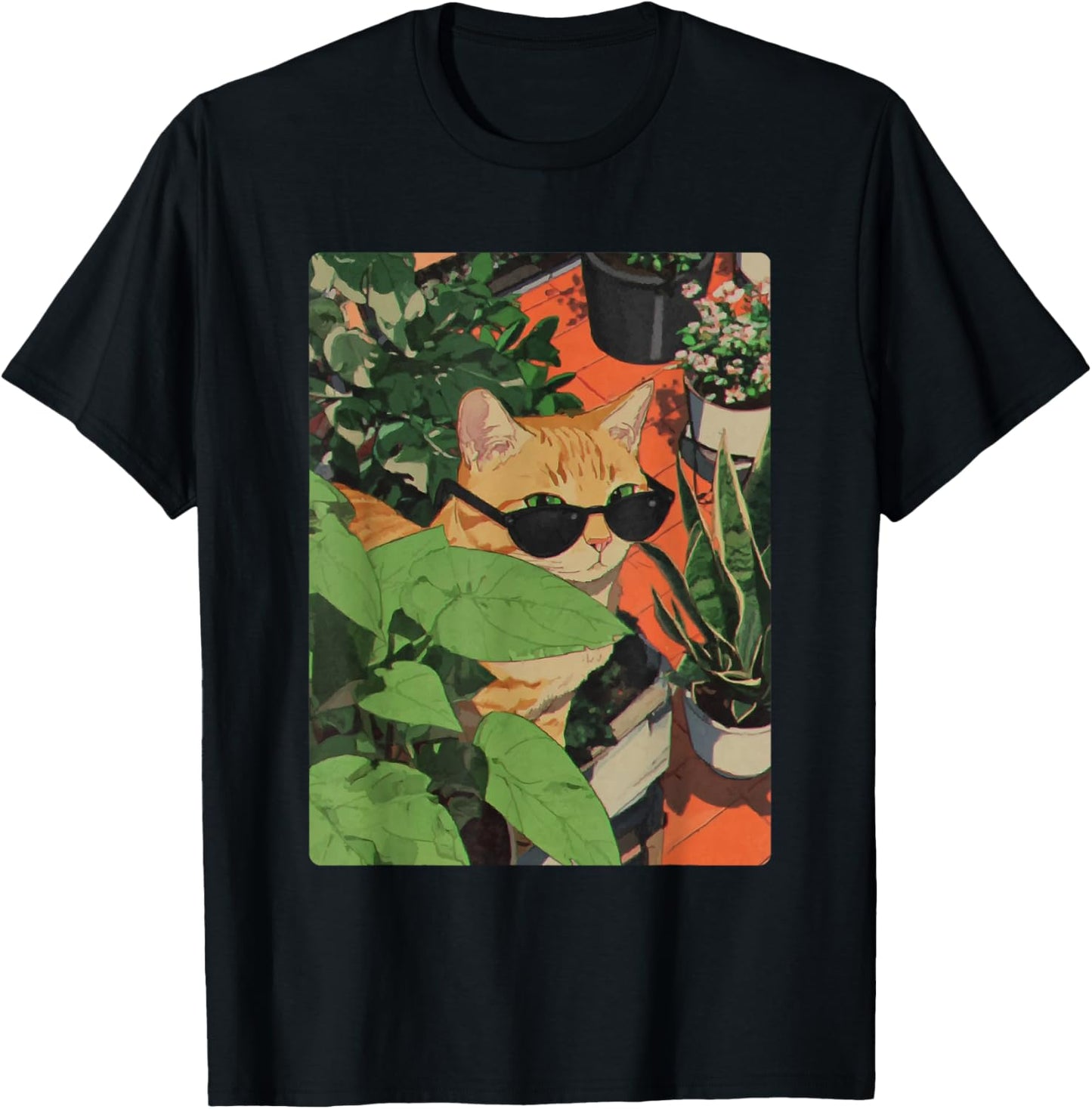 Chat tigré Roux rétro avec Lunettes de Soleil Anime Feline T-Shirt - T-Shirt | Black