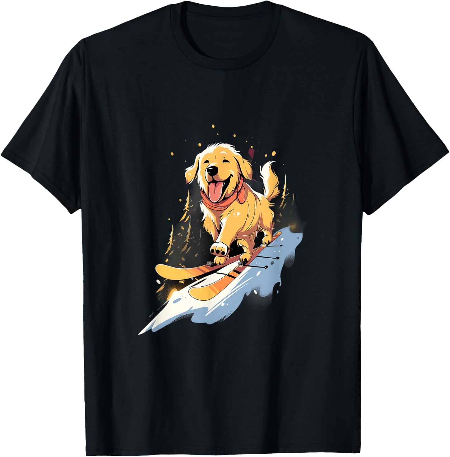 Golden Retriever Skiing Dog Skier Ski Winter Snow T-Shirt - T-Shirt | Black