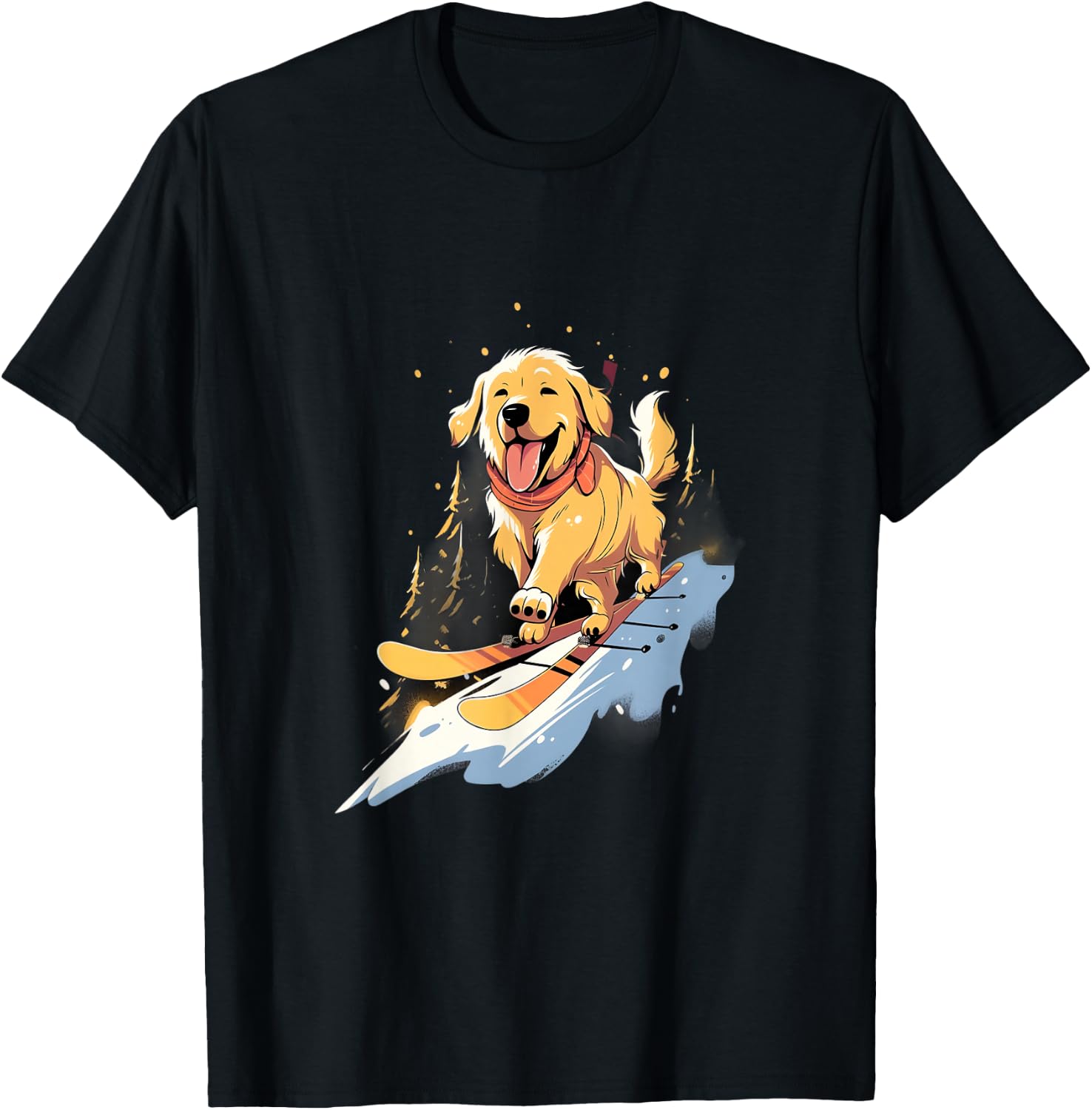 Golden Retriever Skiing Dog Skier Ski Winter Snow T-Shirt - T-Shirt | Black