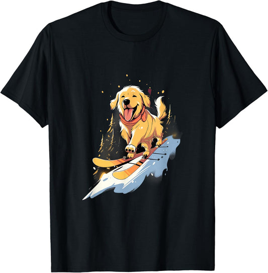 Golden Retriever Skiing Dog Skier Ski Winter Snow T-Shirt - T-Shirt | Black
