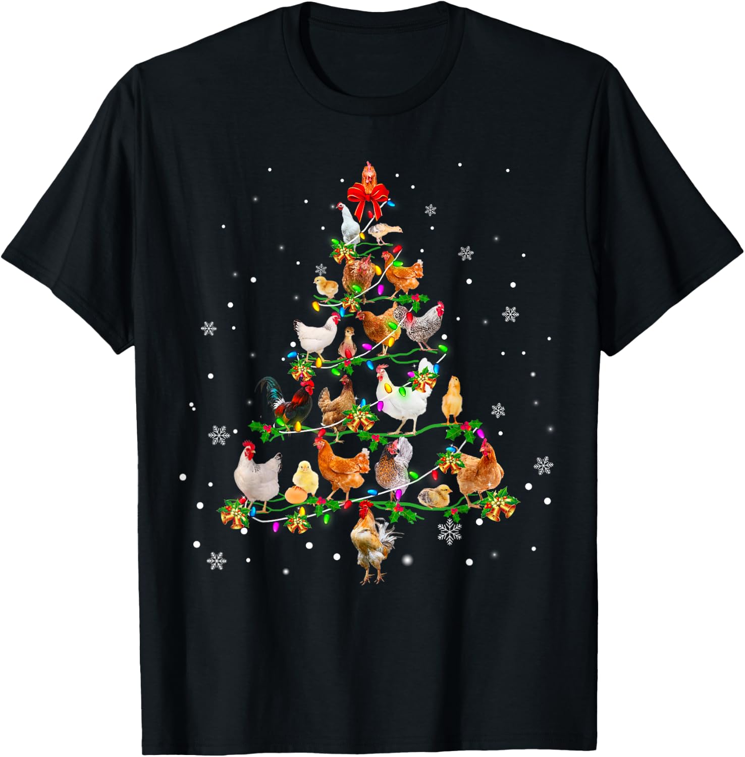 Chicken Christmas Tree Ornament Decor Xmas T-Shirt - T-Shirt | Black