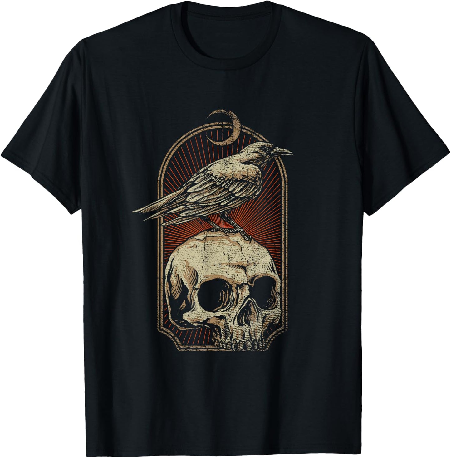 Witch Scary Crow Ghoulish Skull Moon Raven T-Shirt - T-Shirt | Black