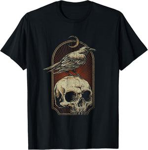 Witch Scary Crow Ghoulish Skull Moon Raven T-Shirt - T-Shirt | Black