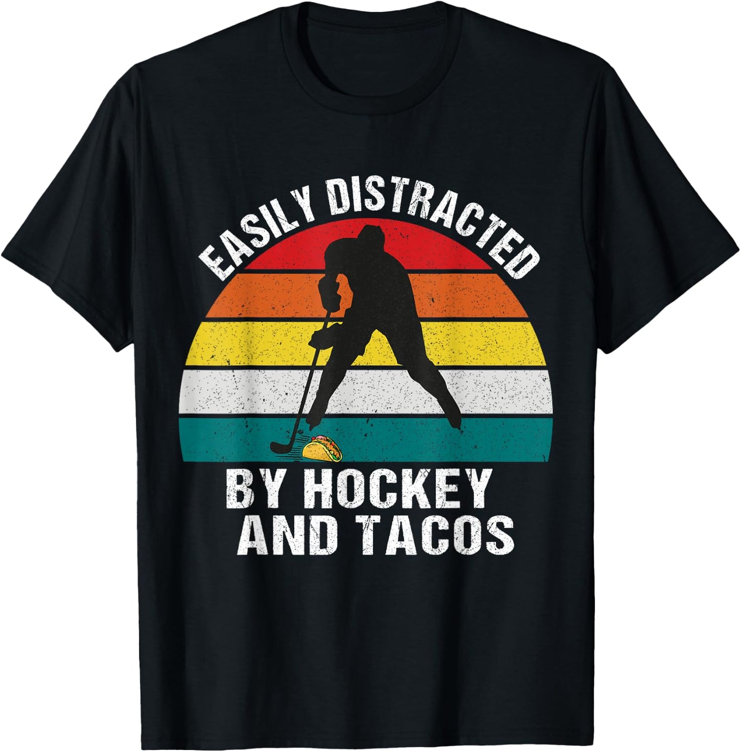 Easily Distracted by Hockey And Tacos T-Shirt - T-Shirt | Black