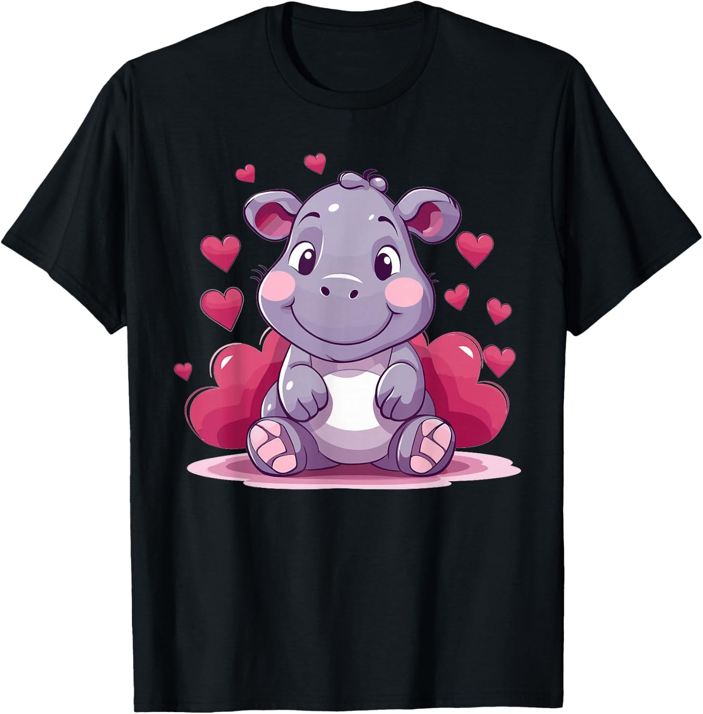 Cute Hippo with Hearts I Kids Hippo T-Shirt - T-Shirt | Black