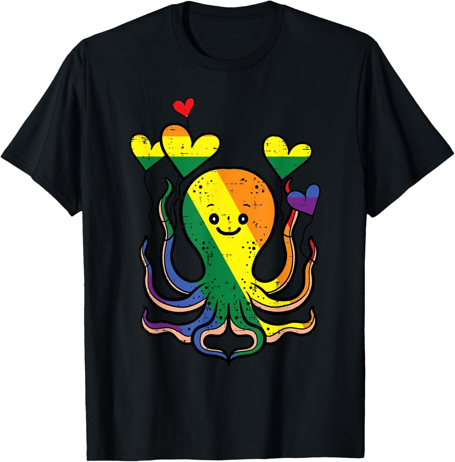 Gay Pride Octopus Hearts Rainbow Flag Lgbtq Women Kids Men T-Shirt - T-Shirt | Black